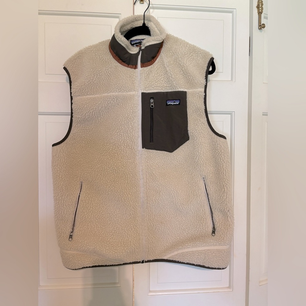 Patagonia Retro Fleece/Sherpa Vest Natural Deep Pile Cream Green Sz XL